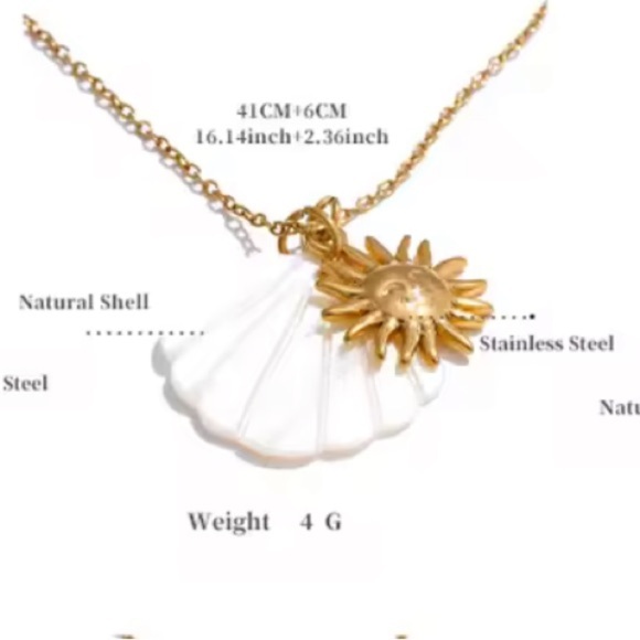 Sun Gold White Shell 18K Gold Stainless Steel Waterproof Necklace - Picture 8 of 8